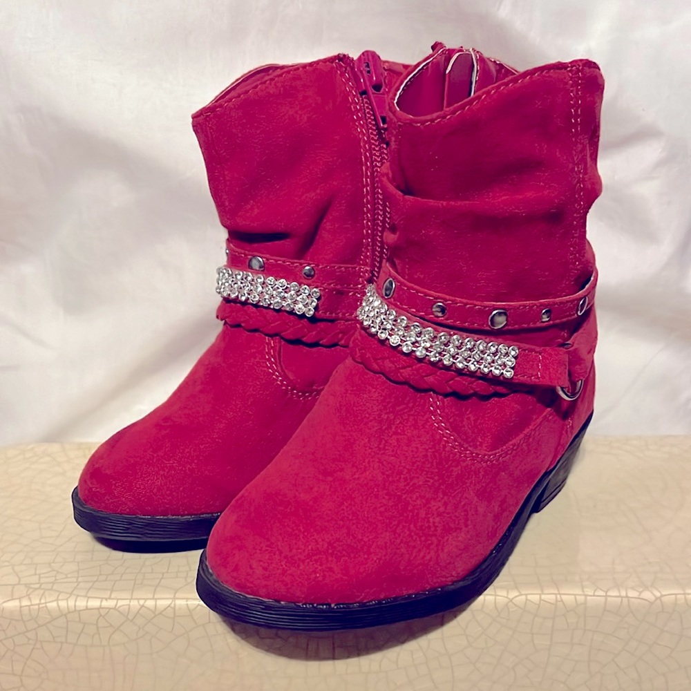 PIPER Hot Pink Rhinestone Embellished Toddler Suede Boots  Size 7
